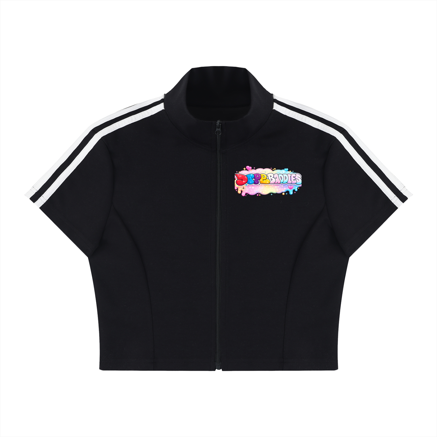 Dopebaddies omen's Cropped Full Zip Short Sleeve T-Shirt