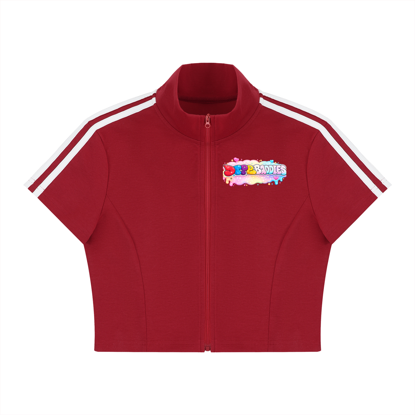 Dopebaddies omen's Cropped Full Zip Short Sleeve T-Shirt