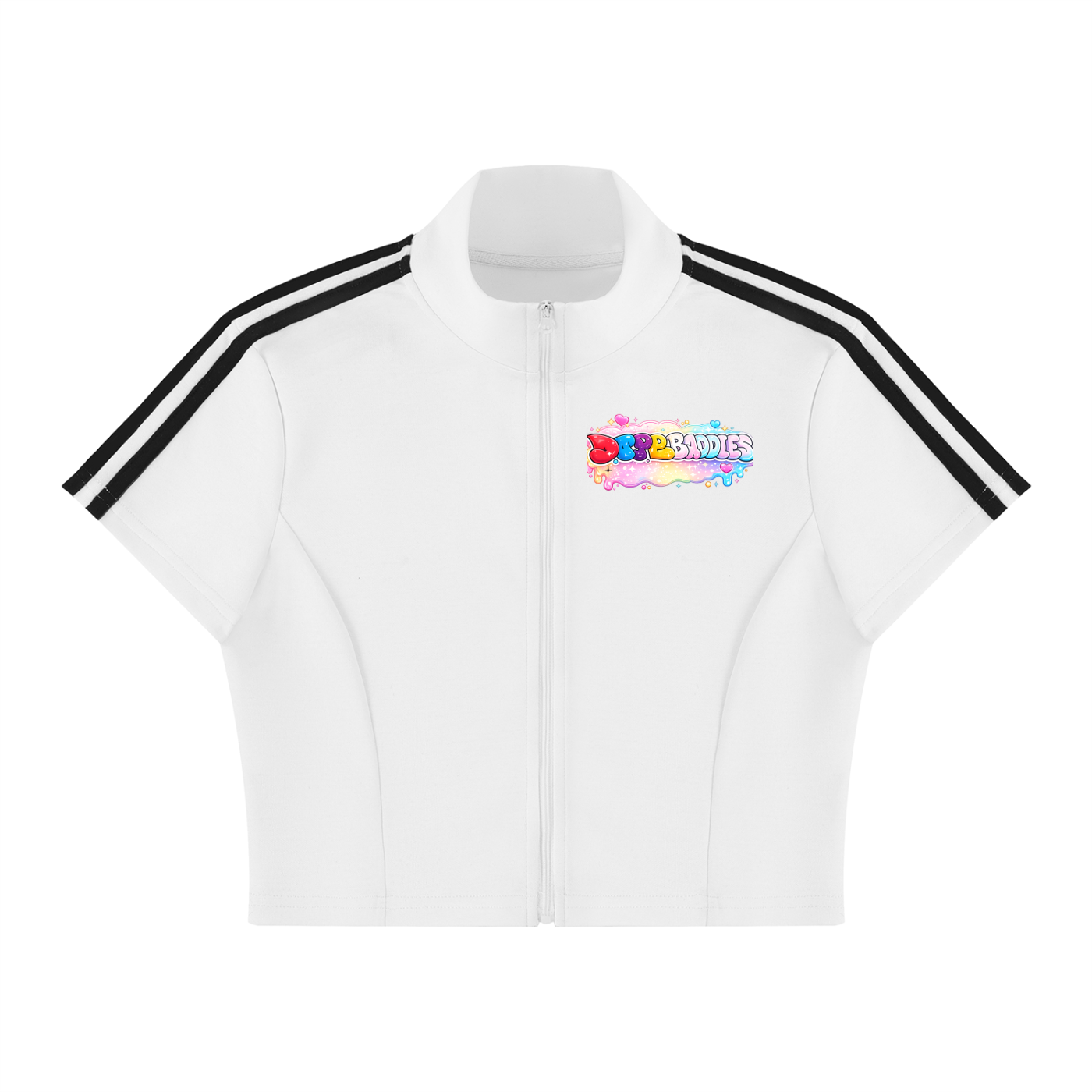 Dopebaddies omen's Cropped Full Zip Short Sleeve T-Shirt